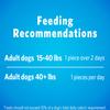 feeding recommendations, adult dogs 15 - 40 pounds, 1 piece over 2 days, adult dogs 40+ pounds, 1 piece per day