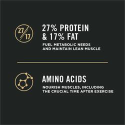 27 percent protein and 17 percent fat, amino acids