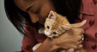 Woman with orange tabby cat