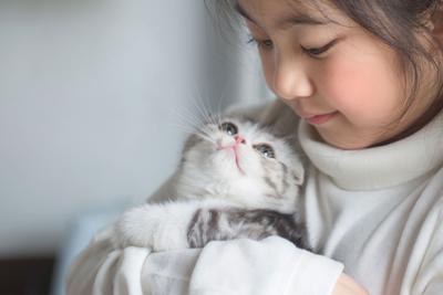 A girl with a kitten